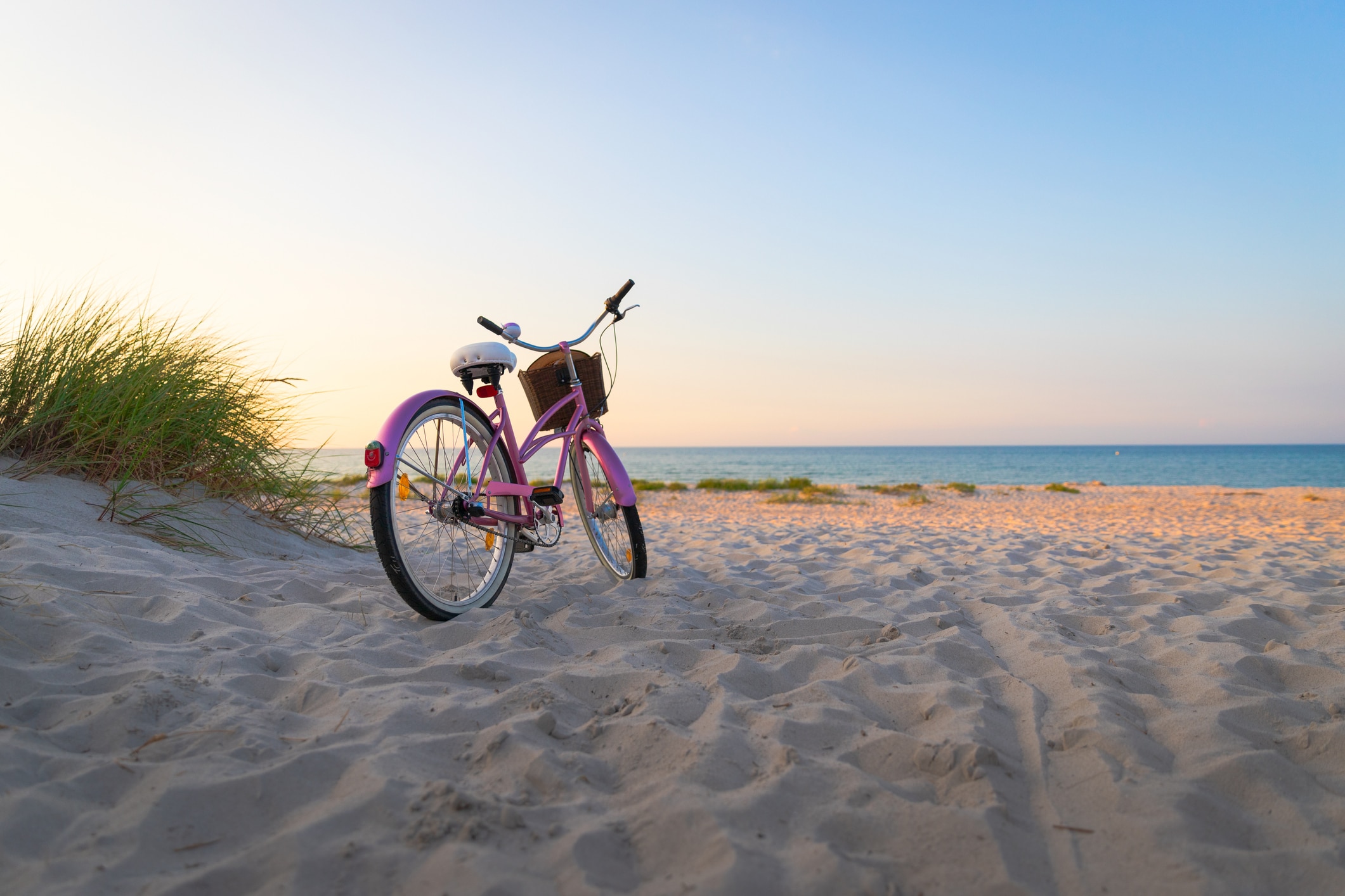 Bike at Baltic sea beach and sand dunes