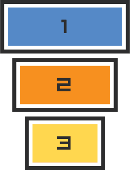 Top three boxed rankings with box size increasing by rank