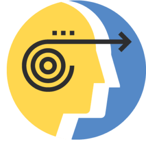 Human head icon with thoughts projecting outward