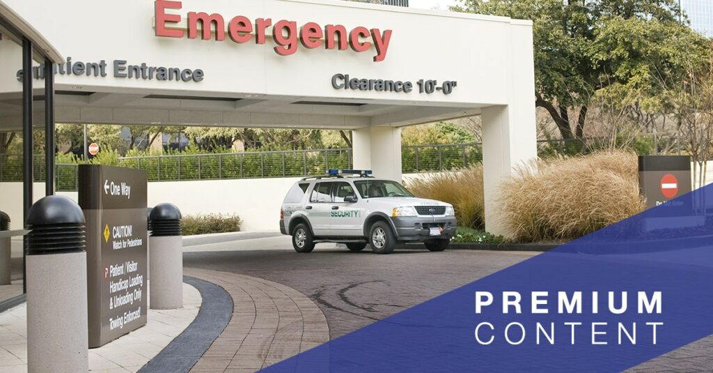 Hospital security vehicle outside emergency room