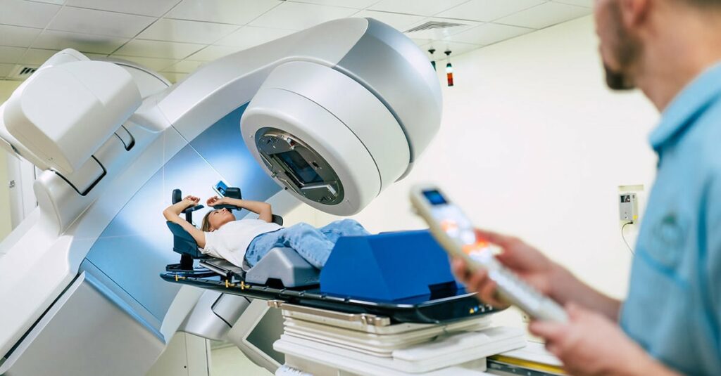 Cancer treatment in a modern medical private clinic or hospital with a linear accelerator.