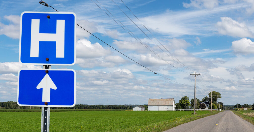 Hospital sign on a rural road