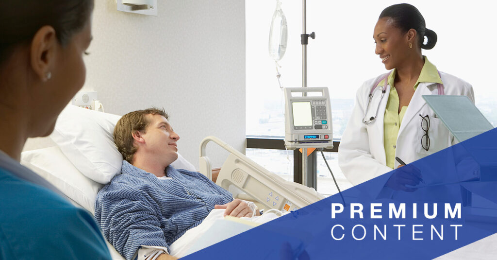 Care team rounding on patient in hospital bed