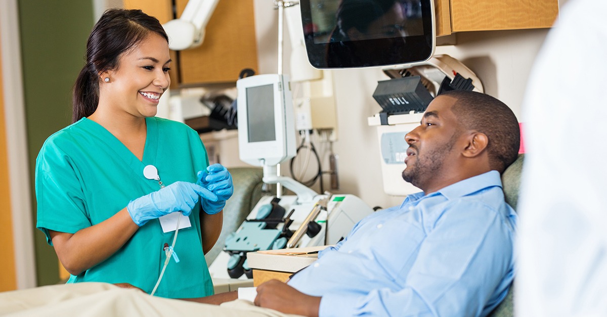 Patient receiving hemodialysis care